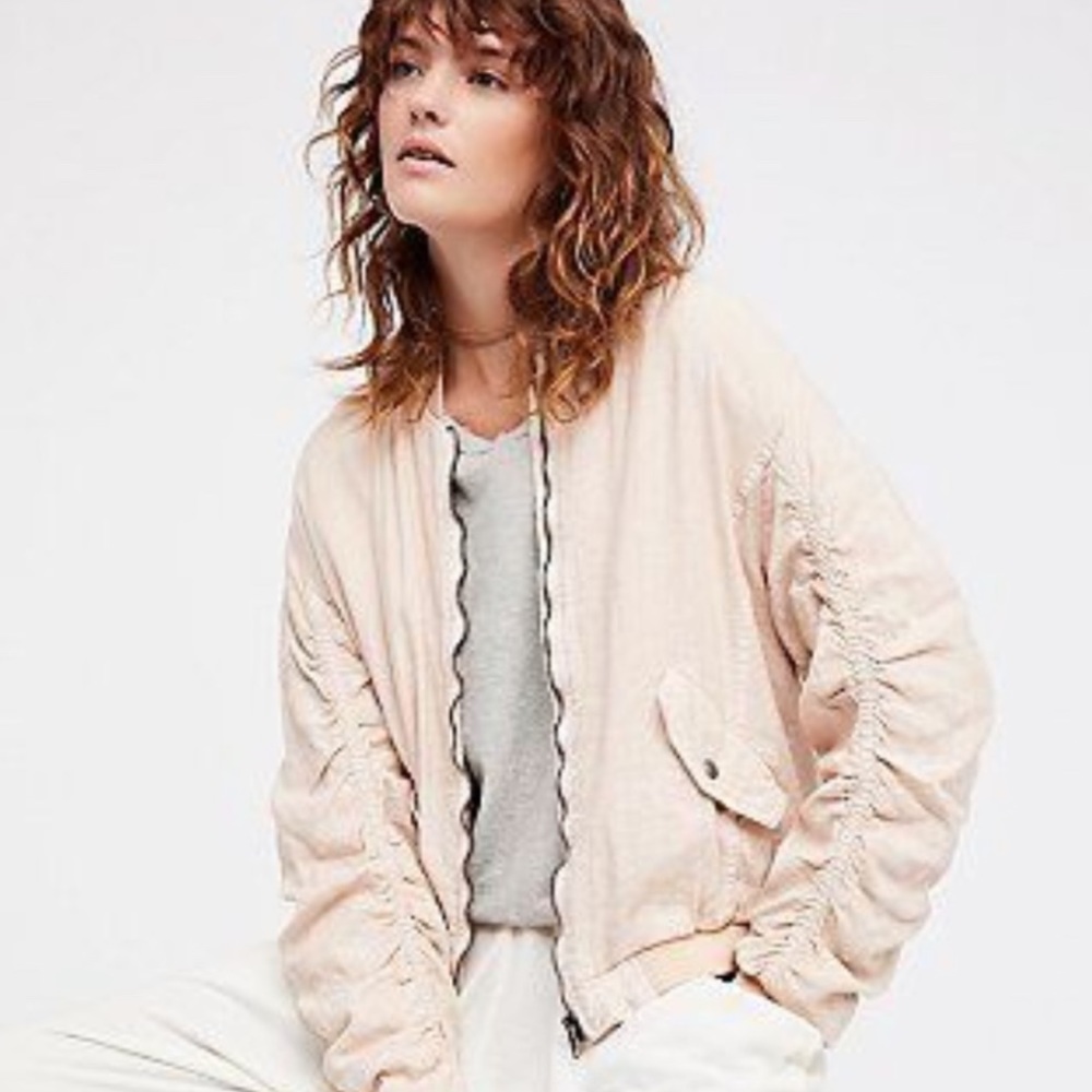 Free people ruched linen bomber jacket
